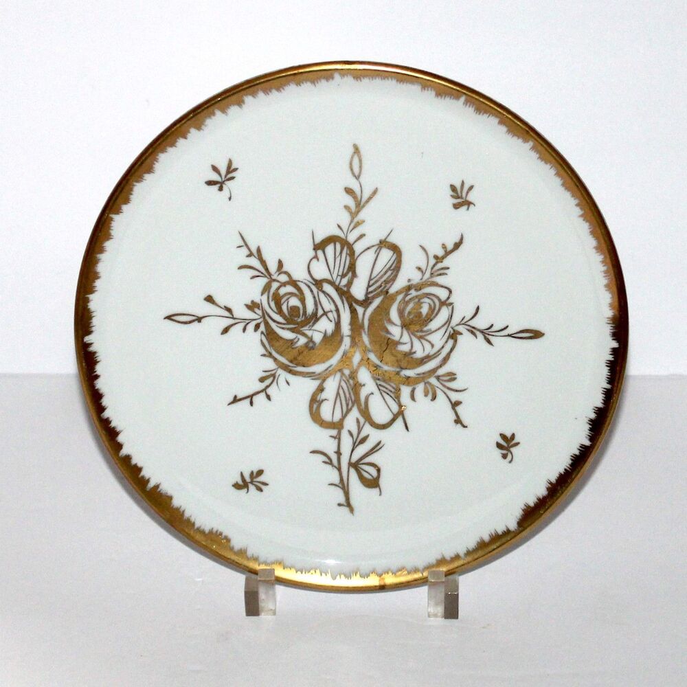 Birks Limoges porcelain Decorative Plate white gold rose MCM France